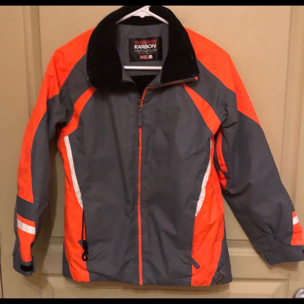 Karbon Boys Youth Size 14 Orange Insulated Hooded Ski Jacket